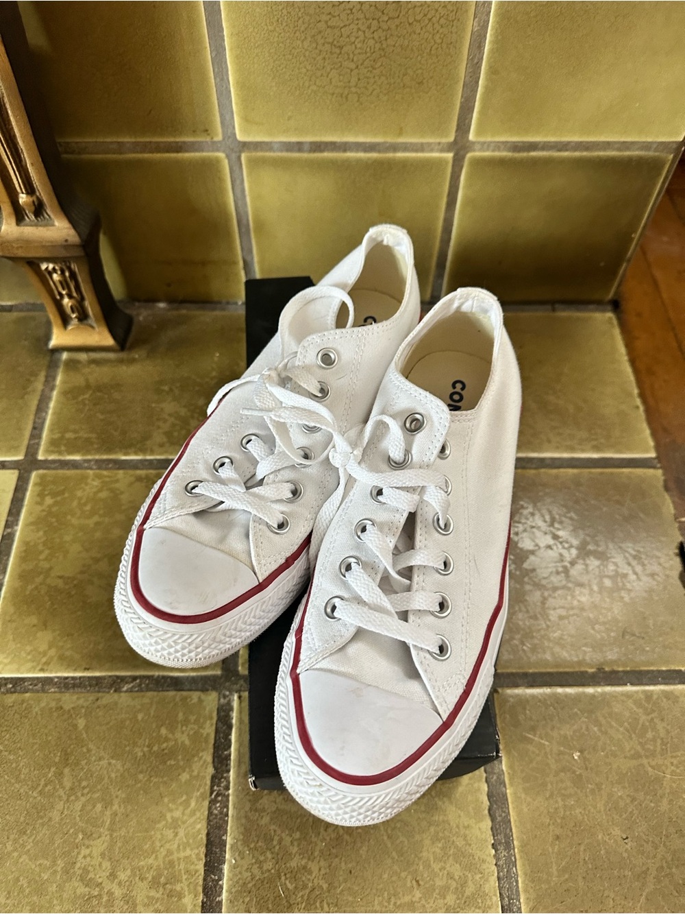 Converse White Low-Top Canvas Sneakers with Red Stripe